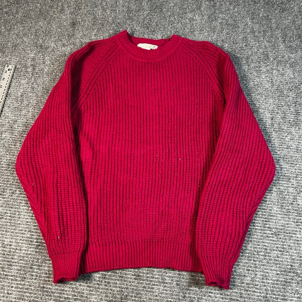 Vtg American Weekend Shaker Knit Sweater Mens M Burgundy Excellent Ribbed Raglan